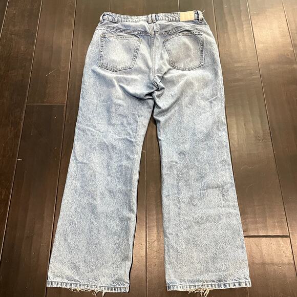 Zara High Rise Wide Leg Jeans Light Wash Distressed Women's Size 12 - Picture 3 of 6